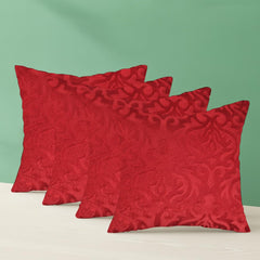 Microfiber Square Pillow Cushion For Sofa & Bed, Maroon - 16 X 16 Inch | Soft, Fluffy For Comfort & Back Support | Breathable, Washable | Premium Velvet Outer Cover With Zip - Set Of 4