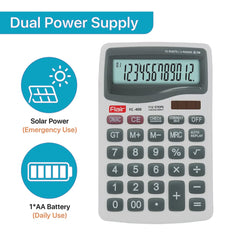 Flair FC-400 Desktop Series Electronic Calculator | GT Keys & Memory Function Calculator | 12 Digits Calculations | Auto Replay | Dual Power With Solar | 112 Steps Check & Correct | White