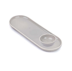 Large Oblong Ceramic Serving Platter, Grey Oblong Modern Series | Big Serving Plate Set - Platters Serving Set | Snacks Serving Plates - 1 Serving Platter + 1 Dip Bowl