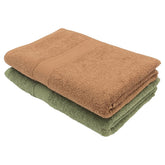 Patpug 100% Indian Ultra Soft Cotton Bath Towel 900 Gsm | Highly Absorbent Quick Drying Towel (Coffee Brown & Olive Green) - Pack Of 2