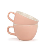Large Ceramic Coffee Cup Set Of 2 - Pink, 300ml Each | Cappuccino Cup With Glossy Finish - Large Ceramic Coffee Cup | Premium Stoneware Coffee Cup - Microwave Safe