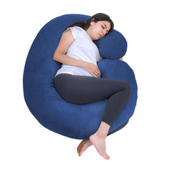 C Shape Full Body Pillow, Pregnancy Pillows For Sleeping, Adjustable, Blue | Maternity Pillows For Back, Hips, Legs, Belly | For Pregnant Women With Removable, Washable Blue Velvet Cover