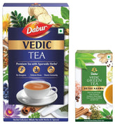 Dabur Vedic Tea Black Tea 500gm, 17.6 Ounce + Detox Kahwa Green Tea, 25 Tea Bags | Herbal Infusion Premium Tea With 30+ Ayurvedic Herbs - Zingy, Spicy Taste, High Caffeine