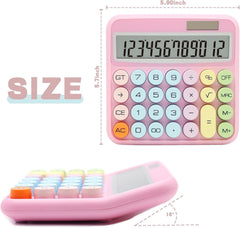 Arsenio New Colorful Mechanical Cute 12 Digit Large LCD Display Big Round Button Calculator Easy To Press With Battery & Solar For School Office Business Home (Multicolor) (Design-04)
