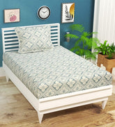 100% Cotton Single Bedsheets With 1 Pillow Covers - 60 X 90 Inches, White & Grey | Printed Single Sheet Super Soft Breathable & Wrinkle Free