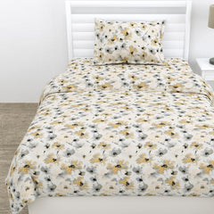 Small Single Bedsheet With 1 Pillow Cover - 57 X 88 Inches, Grey & Black | Bedding Set Lightweight, Breathable | Wrinkle-Resistant & Smooth Finish