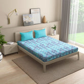1 Double Bedsheet With 2 Matching Pillow Covers 72 X 48 Inches, Sky Blue & Black | 200 Thread Count Durable & Long Lasting | All Around Elastic Fitted Sheet