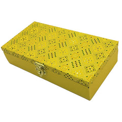 Designer Wodden Fancy Shagun Gift Boxes For Wedding, Shagun Cash Box Or Money Box With Mgi Printing For Wedding, Engagement, Holi, Diwali, Baby Showers, Colour - Yellow