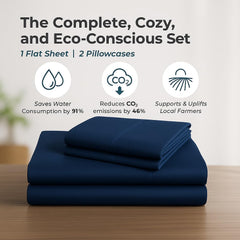Double Bedsheet For Queen Size With 2 Matching Pillow Cover - 90 X 100 Inches, Navy Blue | Breathable & Durable, Soft Touch & Perfect For All Seasons