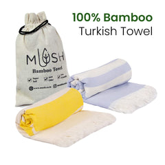 Mush 100% Bamboo Light Weight & Ultra-Compact Turkish Towel | Super Soft, Absorbent, Quick Dry, Anti-Odor Bamboo Towel (2, Ice Melt Blue & Yellow)