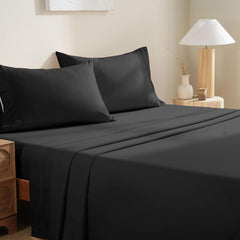 Premium Solid Plain Single Bedsheet With 1 Pillow Cover | Size 60 X 90 Inches, Black | 300 Thread Count Microfiber For Single Bedsheet