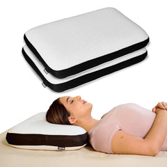 Orthopedic Memory Foam Pillow For Comfortable Sleep, White - 24 X 15 X 5 Inch | For Neck & Shoulder Pain Relief With Removable Zipper White Jacquard Cover | Back, Stomach Sleepers - Pack Of 2
