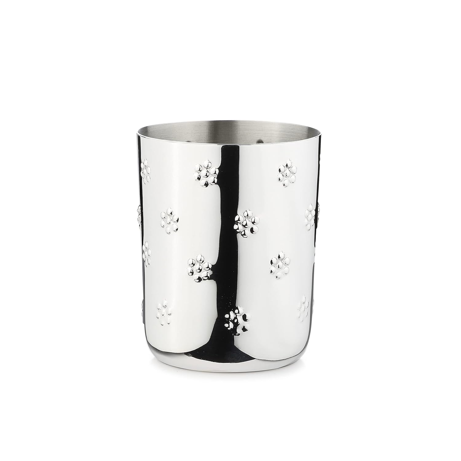 Designer Chrome Stainless Steel Drinking Glass Set Of 6 - Polka Series | Flower Pattern Convenient Water Glasses - Multipurpose Designer Tumbler | Serve Ware & Tableware Designer Chrome Stainless Steel Drinking Glass Set Of 6 - Polka Series | Flower Pattern Convenient Water Glasses - Multipurpose Designer Tumbler | Serve Ware & Tableware