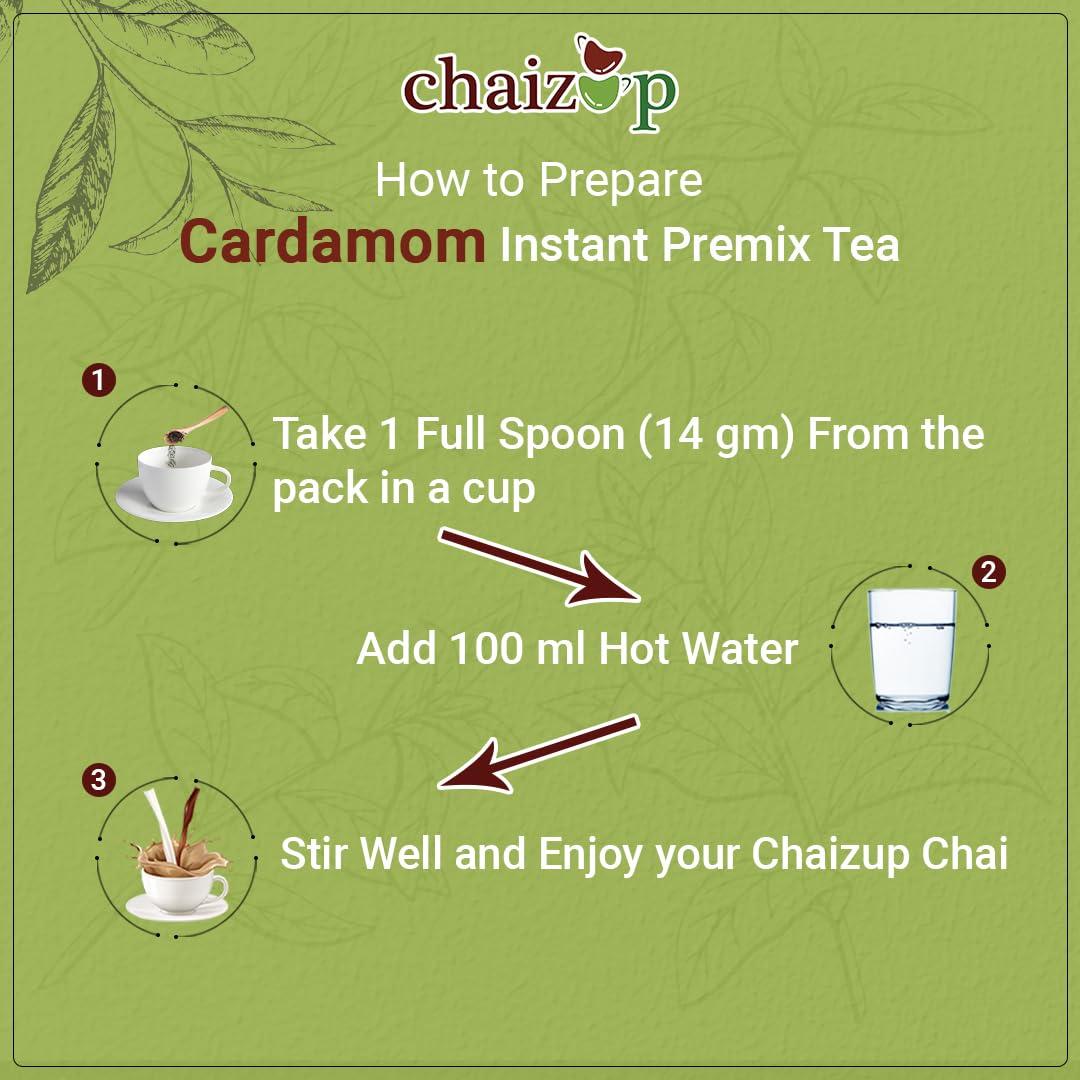 Chaizup Premium 1 Min Instant Cardamom Tea Premix - 500gm Can, 17.6 Ounce | Just Add Hot Water - Assam Elaichi Chai Powder | Low Caffeine Home Like Tea Chaizup Premium 1 Min Instant Cardamom Tea Premix - 500gm Can, 17.6 Ounce | Just Add Hot Water - Assam Elaichi Chai Powder | Low Caffeine Home Like Tea