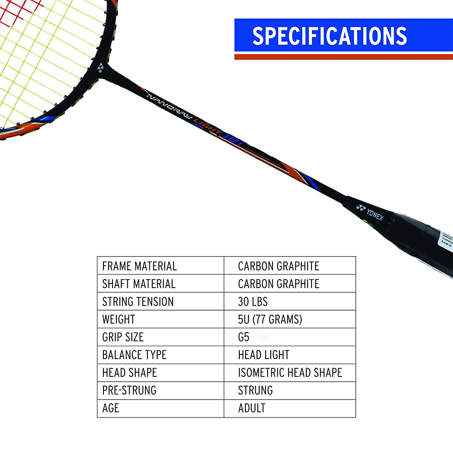 Yonex NANORAY LIGHT 18i Graphite Strung Badminton Racquet, Colour - Black, Grip Size - 4 Inches, For Professional Yonex NANORAY LIGHT 18i Graphite Strung Badminton Racquet, Colour - Black, Grip Size - 4 Inches, For Professional