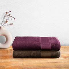 Wakefit 100% Cotton Bath Towels Large Size 500 Gsm | Bathing Towel For Men & Women Terry -2 Pieces (Cafe Noir & Grape Wine)