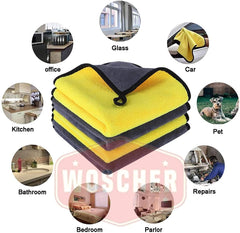 Woscher Microfiber Cloth 500 Gsm | Ultrasoft & Quick Drying Car Microfiber Cleaning Towel, Lint Free Automotive Microfiber Towel (Yellow & Grey)- Pack Of 3