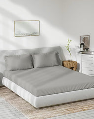 Elastic Fitted Bedsheet With 2 Pillow Cover - 78 X 84 Inches, Silver Grey | Soft, Breathable & Eco-Friendly | Perfect Gifting Festival, Housewarming, Anniversaries