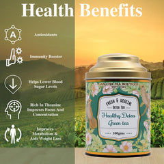 San-Cha Healthy Detox Green Tea - 100gm, 3.5 Ounce | Fresh & Vegetal Detox Tea - Environment Friendly & Made In Corn Fiber | Low Caffeine