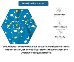 Luxurious Double Bed Sheet With 2 Pillow Covers - 72 X 78 X 8 Inches, Blue & White | Fade Resistant & Durable Breathable & Wrinkle Free Bed Sheet