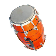Handmade Wood Professional Dholak Indian Folk Musical Instrument - Orange | Professional Grade Dholak, Made With Thoroughly Dried Mango Wood - Perfectly Symmetric Round Dholak