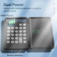 Hastap 2 In 1 Calculator With Erasable LCD Writing Pad Standard 12 Digit Multi-function Dual Battery And Solar Operated Calculators With 6 Inch LCD Writing Board For Students, Professionals (Black)