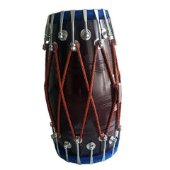 Handmade Wooden Dholak (Dholki), Brown - Indian Folk Musical Instrument Drum Tied Thru Rope