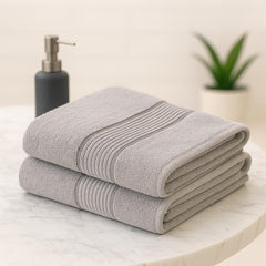 Akiko Home 100% Cotton Essential Series Bath Towel 400 Gsm | Soft, Absorbent, Quick Dry & Durable, Large Size Towel Pack Of 2 (Grey)