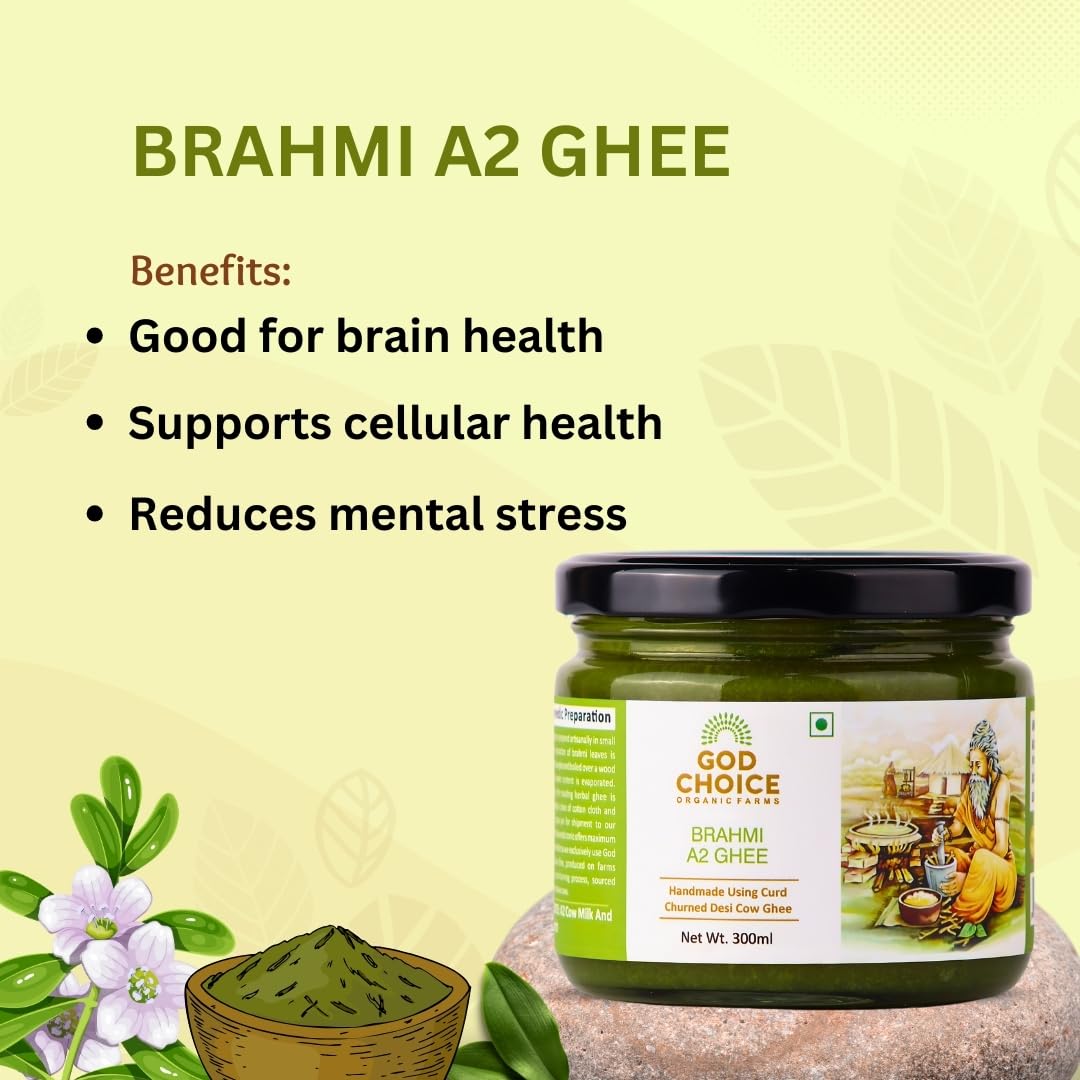 Premium Brahmi A2 Desi Cow Ghee By God Choice Organic Farms | High In Protein Fiber Healthy Desi Ghee For Skin & Hair | (150ml) 5.0 Ounce | Jar Pack Premium Brahmi A2 Desi Cow Ghee By God Choice Organic Farms | High In Protein Fiber Healthy Desi Ghee For Skin & Hair | (150ml) 5.0 Ounce | Jar Pack