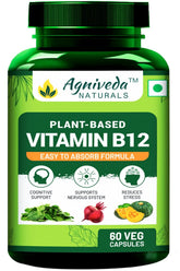 Agniveda Plant Based Vitamin B12 For Men & Women , Natural Formulation For Vegetarians & Vegans To Support Nervous System & Brain Function | 60 Capsules , 100gm 0.2lbs