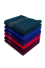 Space Fly Cotton Hand Towels 750 Gsm | Soft & Absorbent, Towels With White Triple Stripe Design (Multicolor) - Pack Of 5