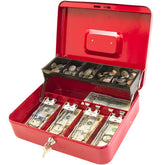 Locking Cash Box With Lock, Money Box With Cash Tray, Lock Safe Box With Key, Money Saving Organizer,11.81lx 9.45 Wx 3.54h Inches, Colour - Red Xl Large