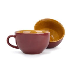Large Ceramic Coffee Cup Set Of 2 - Burgundy, 350ml Each | Cappuccino Cup With Glossy Finish - Large Ceramic Coffee Cup | Premium Stoneware Coffee Cup | Microwave Safe - XL Cuppa
