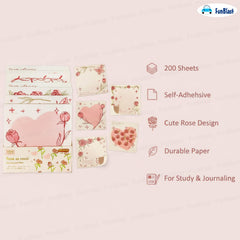 Morning & Rose Sticky Notes –200 Sheets Kawaii Memo Pads | Notes For Study, Writing, Planning