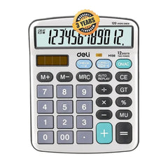 Deli Cm19811 12-digit Display Steps Check And Correct Metal Desktop Calculator | 3 Years Warranty, Offering Long-term Use | - Silver