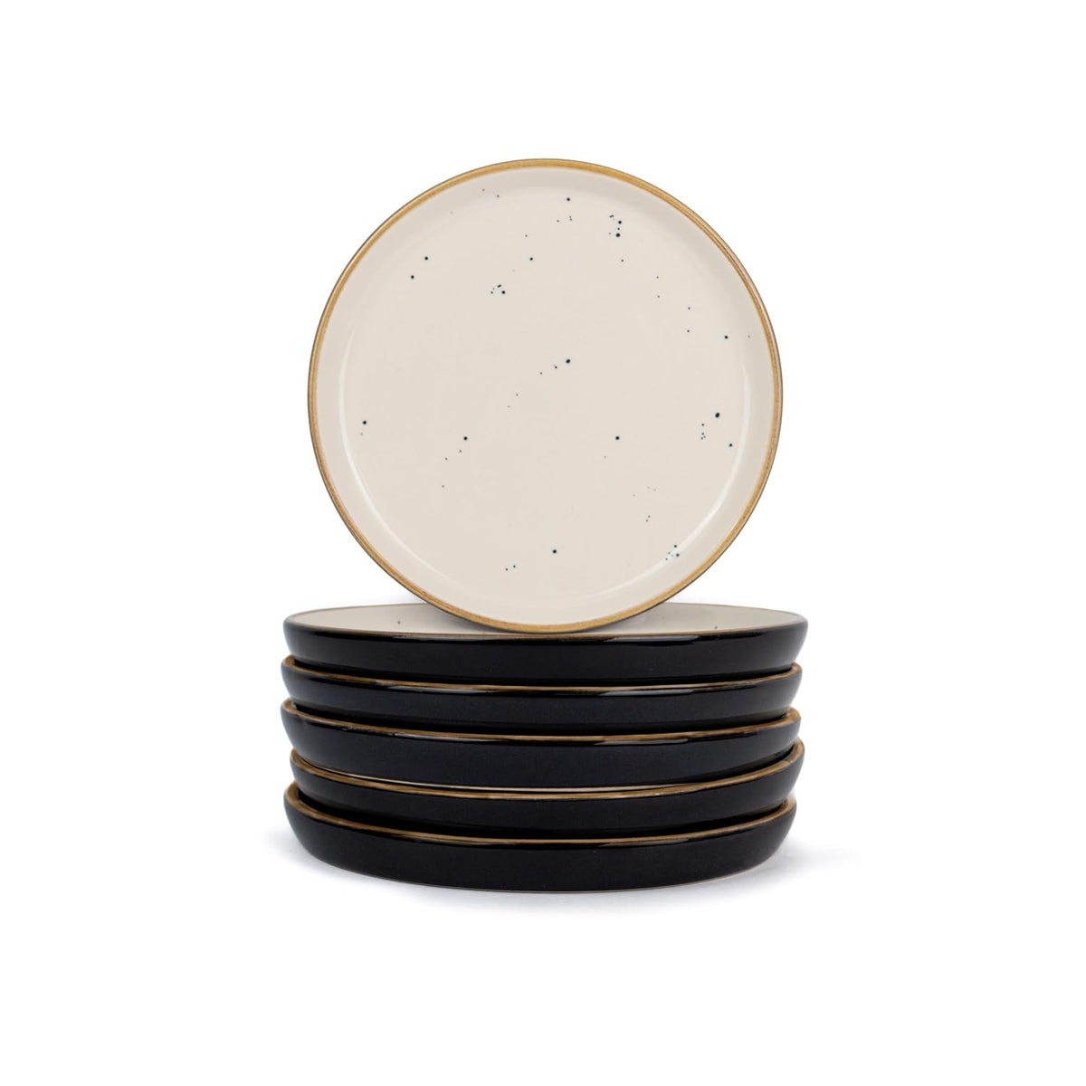 Quarter Plates Set Of 6, Black Ivory - Ceramic Snack Plates | Snacks Plates Set - Dessert Plates, Snack Plate | Small Plates With Glossy Finish - Microwave Safe & Chip Resistant
