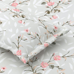 Queen Size Pure Cotton Bedsheet With 2 Pillow Covers | 90 × 100 Inches, Grey & Pink | Soft Breathable Floral Design Bedding | Comfortable Sleep All Year