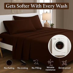 Microfiber Double Bedsheets With 2 Pillow Cover - 90 X 100 Inches, Chocolate | Good Or Home, Hotel, Villa, Resort & Guest House | Wrinkle Free Luxury