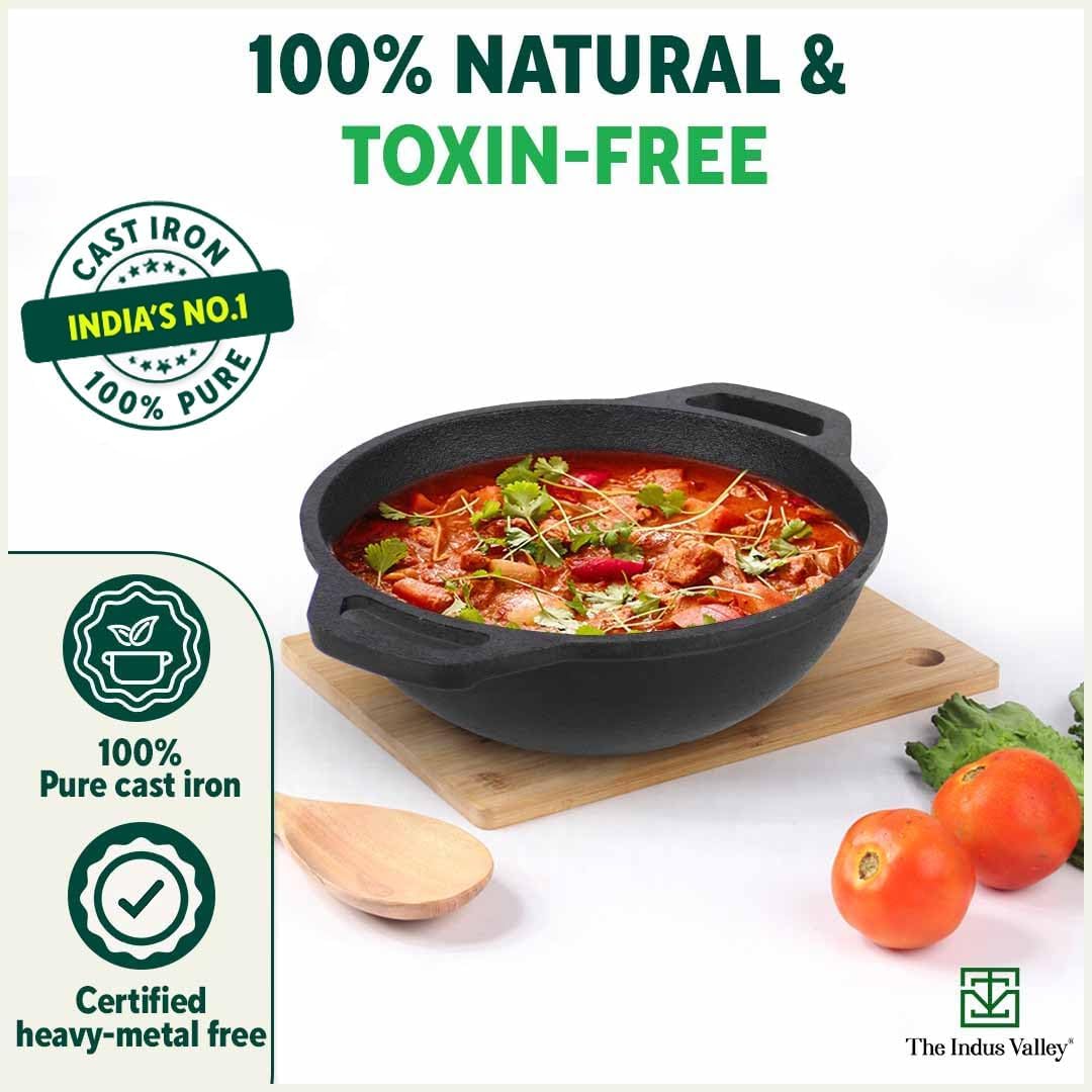 Pre-Seasoned Black Cast Iron Cookware Set - Kadai 20.5cm, 1.4 Liters + Kadai 25.6cm, 2.4 Liters | Kitchen Cooking Combo Pots & Pans Set Of 2 Pcs - Naturally Nonstick Pre-Seasoned Black Cast Iron Cookware Set - Kadai 20.5cm, 1.4 Liters + Kadai 25.6cm, 2.4 Liters | Kitchen Cooking Combo Pots & Pans Set Of 2 Pcs - Naturally Nonstick