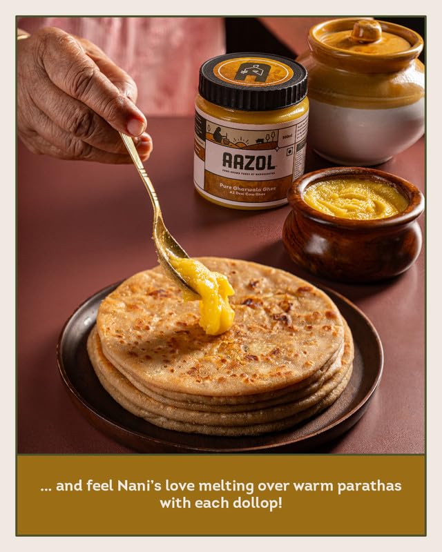 Pure Gharwala A2 Desi Cow Ghee By Aazol | Curd Churned Using Bilona Method Healthy Pure Desi Ghee Good For Skin | (500ml) 16.9 Ounce | Jar Pack Pure Gharwala A2 Desi Cow Ghee By Aazol | Curd Churned Using Bilona Method Healthy Pure Desi Ghee Good For Skin | (500ml) 16.9 Ounce | Jar Pack