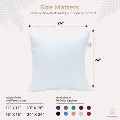 Microfiber Square Soft Pillow Cushion For Sofa & Bed, White - 24 X 24 Inch | Fluffy Pillow For Comfort & Back Support | Hypoallergenic, Washable, Hypoallergenic, White Cover - Pack Of 1