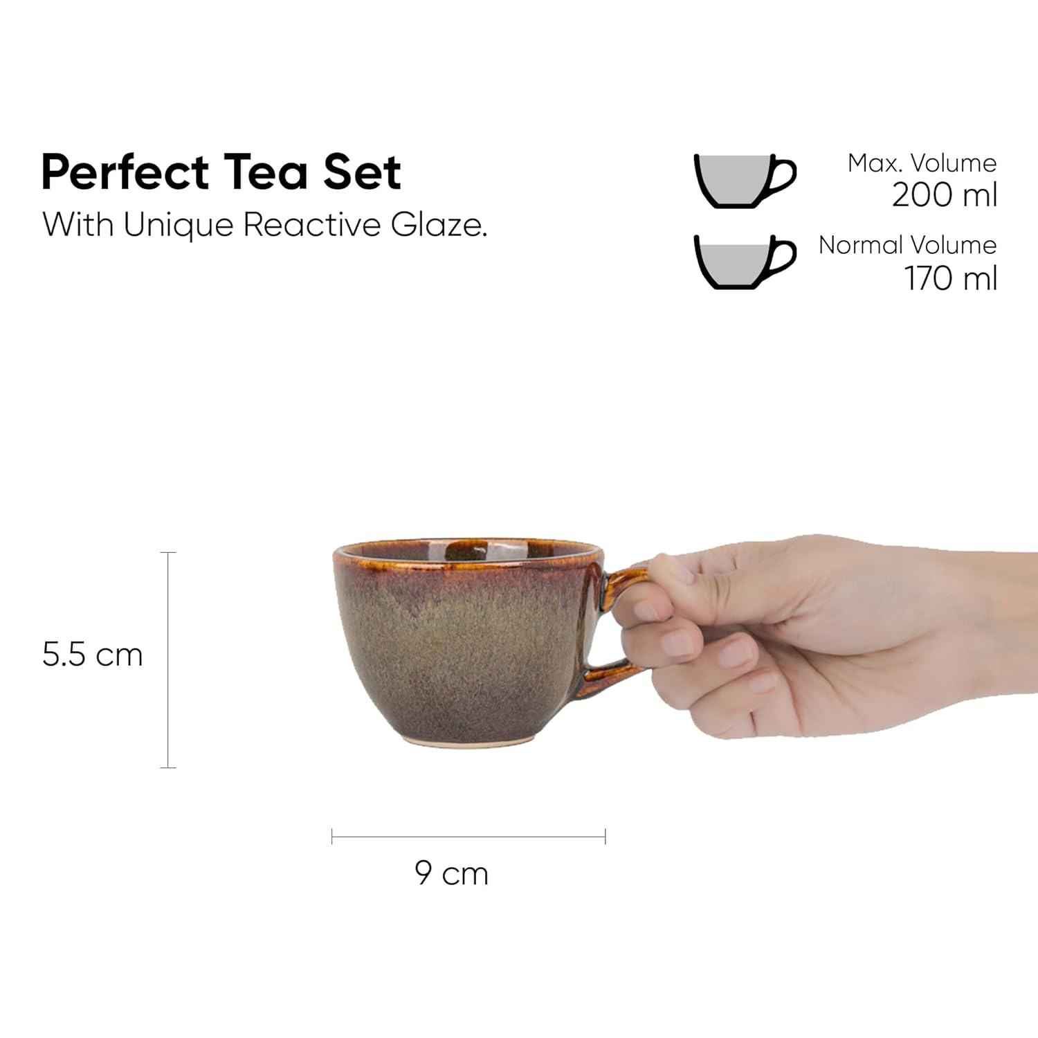 Ceramic Tea Cups Set Of 6 - Brown Reactive, 200ml Each | Tea Cup Set With Glossy Finish - Ceramic Tea Cup Set | Tea Cups Only - Microwave Safe & Dishwasher Safe Ceramic Tea Cups Set Of 6 - Brown Reactive, 200ml Each | Tea Cup Set With Glossy Finish - Ceramic Tea Cup Set | Tea Cups Only - Microwave Safe & Dishwasher Safe