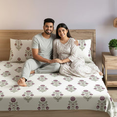 Premium 100% Cotton Queen Size Bedsheet With 2 Pillow Covers - 90 X 104 Inches, White & Pink | 180 Thread Count Ultra Soft | Ideal For House, Guest Home, Hotel