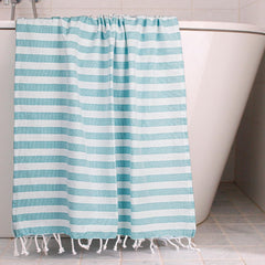 Homadorn 100% Cotton Striped Fouta Bath Towels 700 Gsm | Soft Quick Dry & Absorbent Hand-Knotted Tassels | Turkish Hamam Towel (Aqua- White)- Pack Of 2