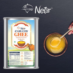 100% Natural A2 Gir Cow Ghee By Netar | Rich In Vitamins A, E Healthy Desi Ghee For Frying & Dishes | (2 Litr) 67.6 Ounce | Tin Container