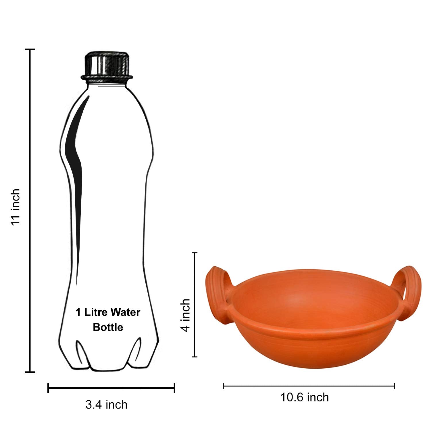 Earthenware Handcrafted Natural Clay Indian Wok - Brown Clay Kadhai, 1.5 Liters Earthenware Handcrafted Natural Clay Indian Wok - Brown Clay Kadhai, 1.5 Liters