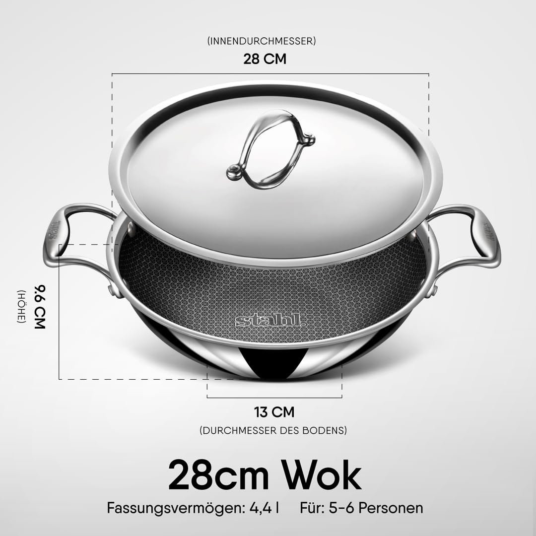 Artisan Hybrid Triply Non Stick Kadai With Lid, 4.4 Liters | Stainless Steel Kadhai, 28cm - Induction Friendly Artisan Hybrid Triply Non Stick Kadai With Lid, 4.4 Liters | Stainless Steel Kadhai, 28cm - Induction Friendly