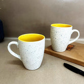 Handcrafted White Spotted Matte Finish Ceramic Coffee Mug Set Of 2 - 300ml Each | Ceramic Mugs For Coffee, Tea, Milk - Microwave Safe & Dishwasher Safe