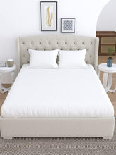 Cotton Stripes King Fitted Bedsheet With 2 Pillow Covers - 72 X 78 Inches, White | Smooth & Comfortable For Daily Use - All Weather Coziness & Bedroom Style