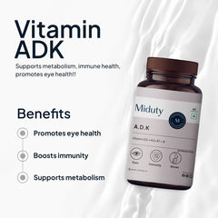 Miduty Vitamin Adk Multivitamin Contains Vitamin A - D3 - K2 Immunity Booster, Bone Strength, Healthy Heart , Supplement For Men & Women | 60 Capsules, 100gm 0.2lbs